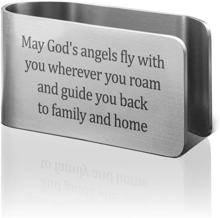 PUVOXHO May God's Angels Fly With You Wherever You Roam and Guide You Back to Family and Home Engraved Stainless Steel Car Visor Clip, Travels Visor Car Accessories for Family Friend, New Driver Gifts - Image 1